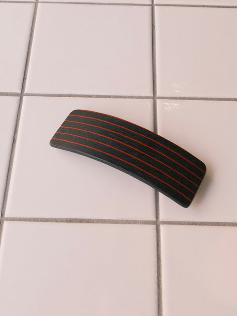 KOSTKAMM バレッタ horizontal stripes black red wood