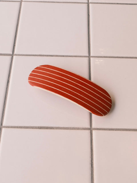 KOSTKAMM バレッタ horizontal stripes red white wood