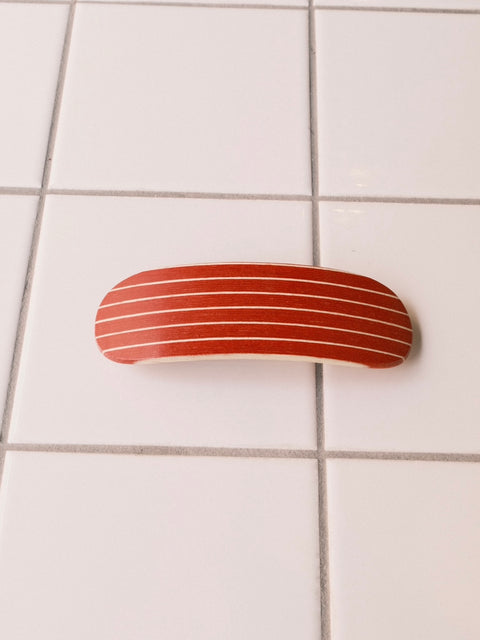 KOSTKAMM バレッタ horizontal stripes red white wood