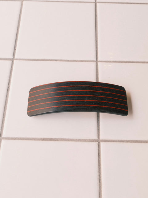 KOSTKAMM バレッタ horizontal stripes black red wood